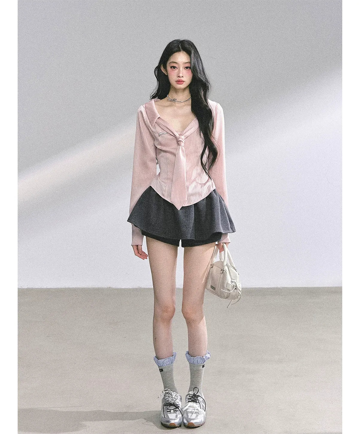 Satin Striped Tie Shirt