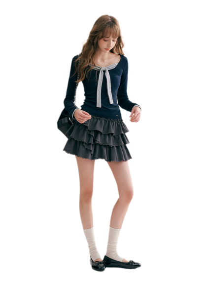 Layered Ruffle A-Line Skirt