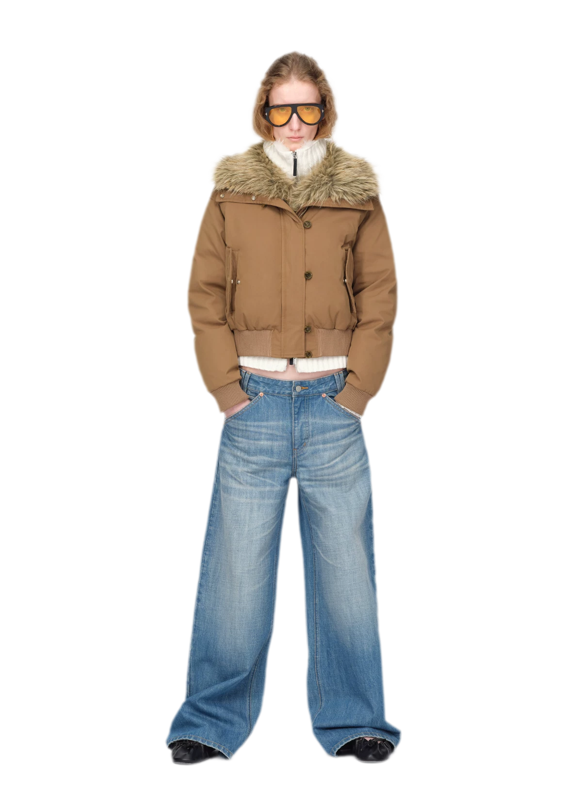 Washed Whisker Wide-Leg Jeans