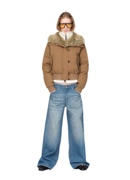 Washed Whisker Wide-Leg Jeans