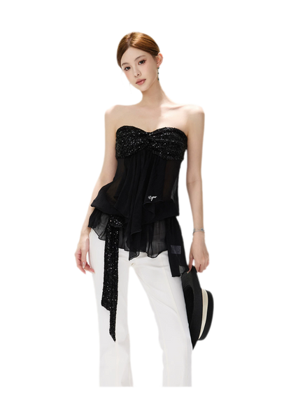 Sequin Pleated Bustier Top