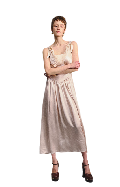 Lace Tie Satin Dress