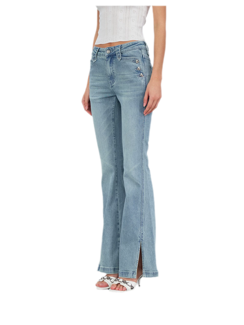 Washed Slit Flare Jeans