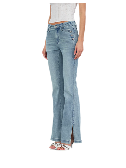 Washed Slit Flare Jeans