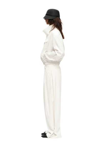 Double Pleat Wide-Leg Suit Pants