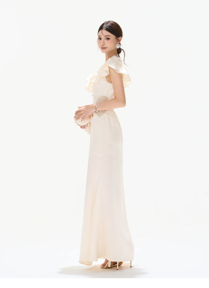 Vintage Ruffled Lace Waist-Cut Long Dress