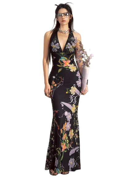 Romantic Floral Halter Long Dress