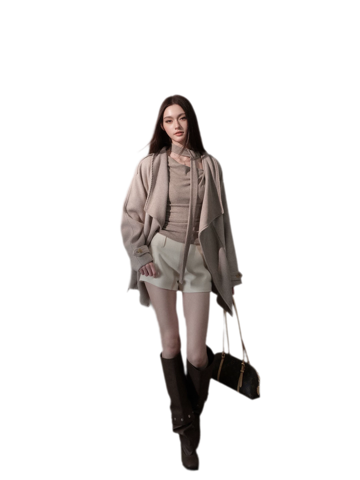 ウール混ベルト付きコート