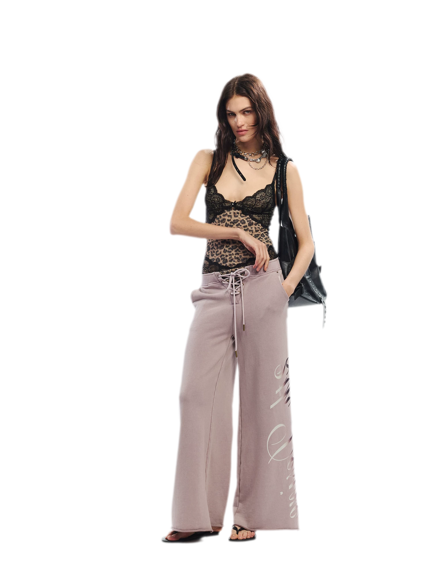 Vintage Letter Print Wide-Leg Pants