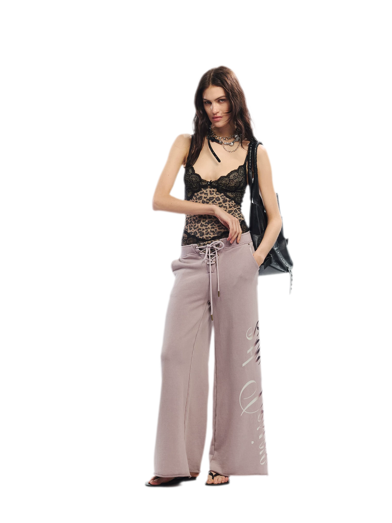 Vintage Letter Print Wide-Leg Pants