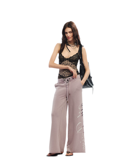 Vintage Letter Print Wide-Leg Pants