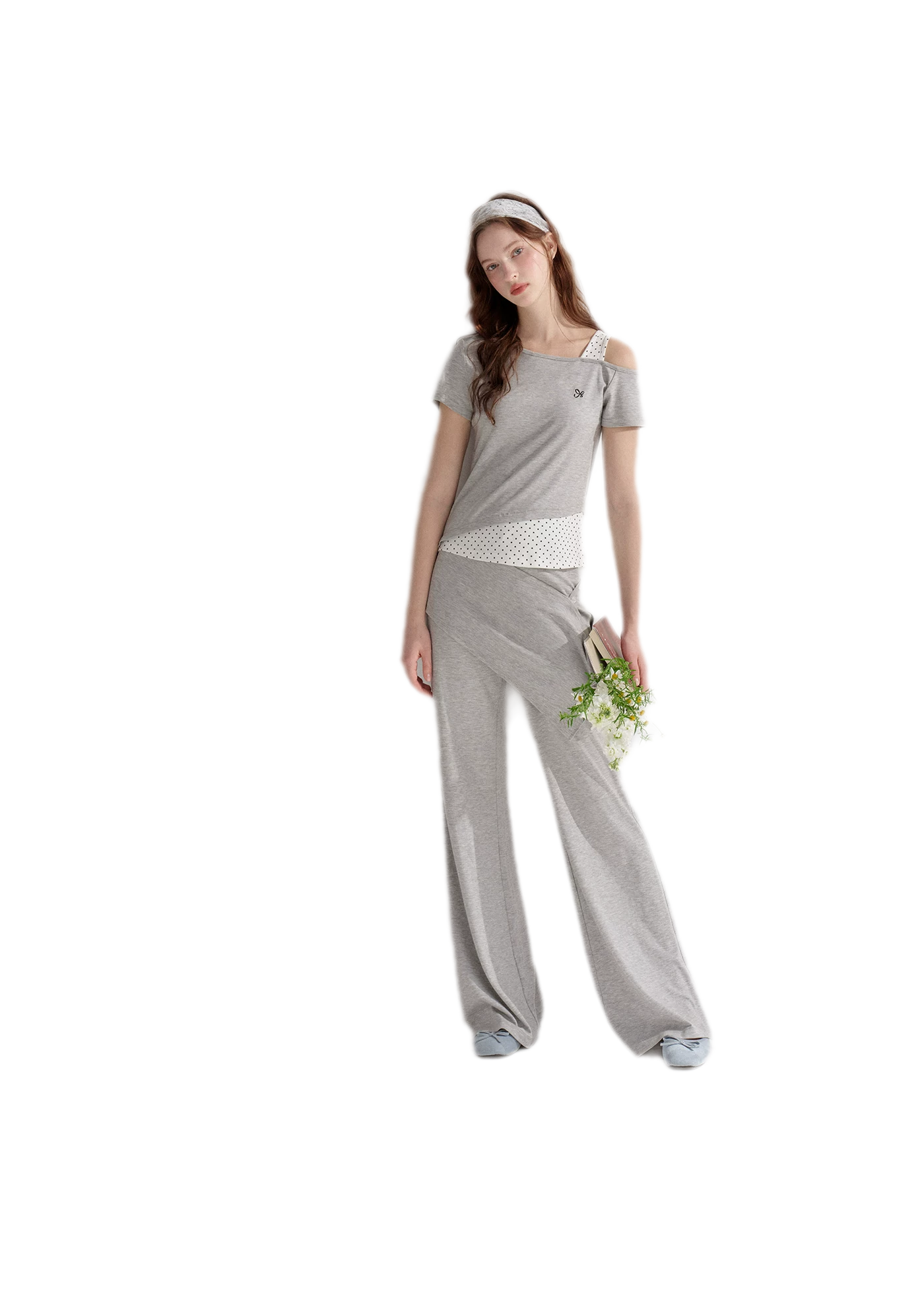 Lyocell Polka Faux Two-Piece Set