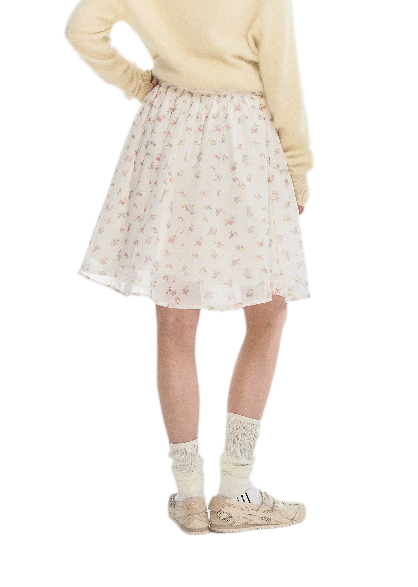 Pleated Floral A-Line Skirt