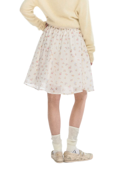 Pleated Floral A-Line Skirt