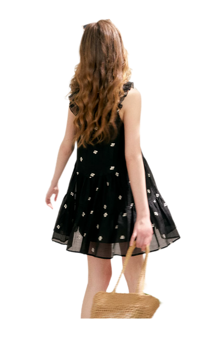 Tencel Embroidered Ruffle A-line Dress