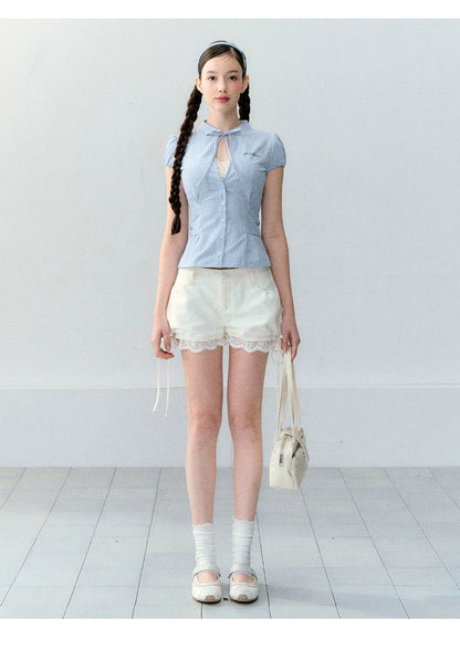 Retro Plaid Tie-Waist Hollow Waist Shirt