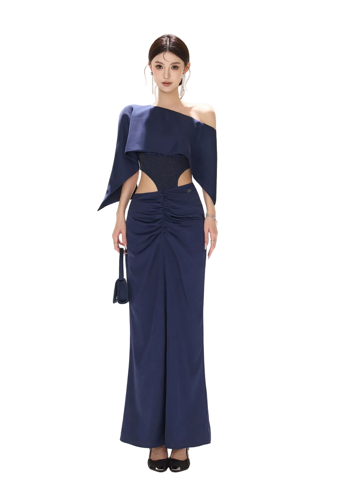 Night Banquet Muse Indigo Asymmetric Off-Shoulder Long Dress