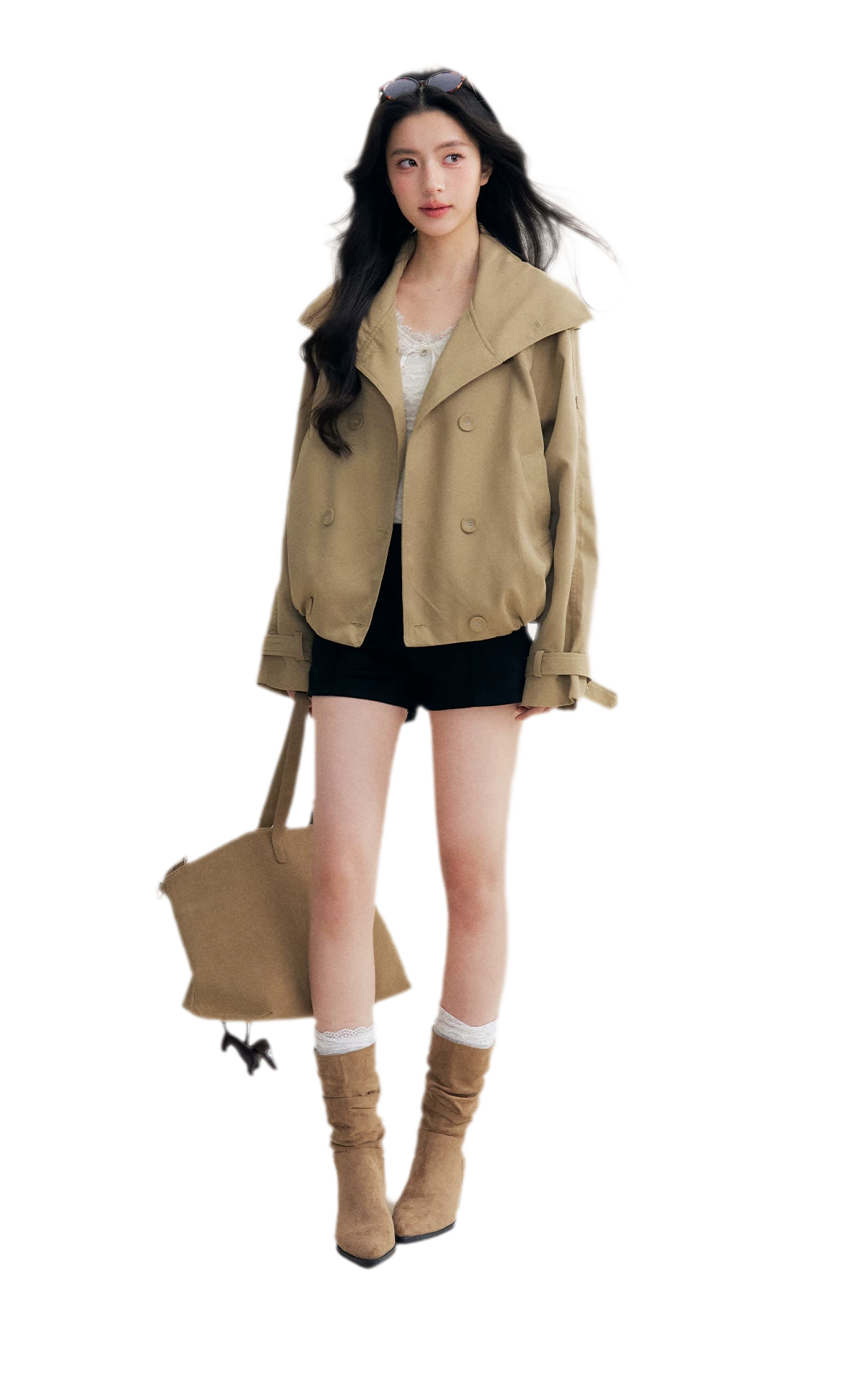 Oversized Cropped Double-Breasted Trench Coat