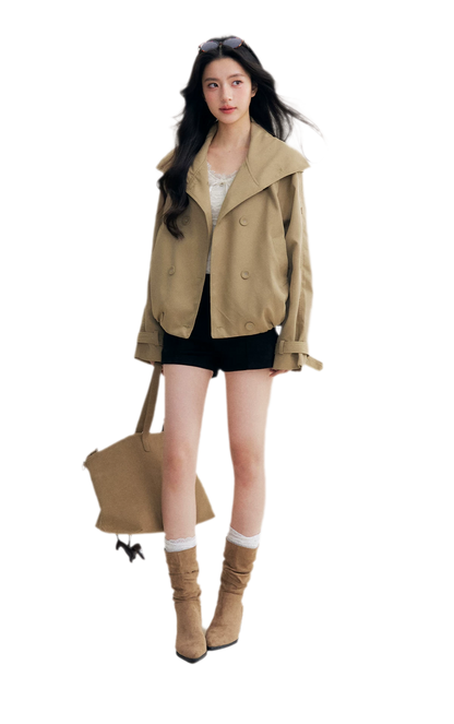 Oversized Cropped Double-Breasted Trench Coat