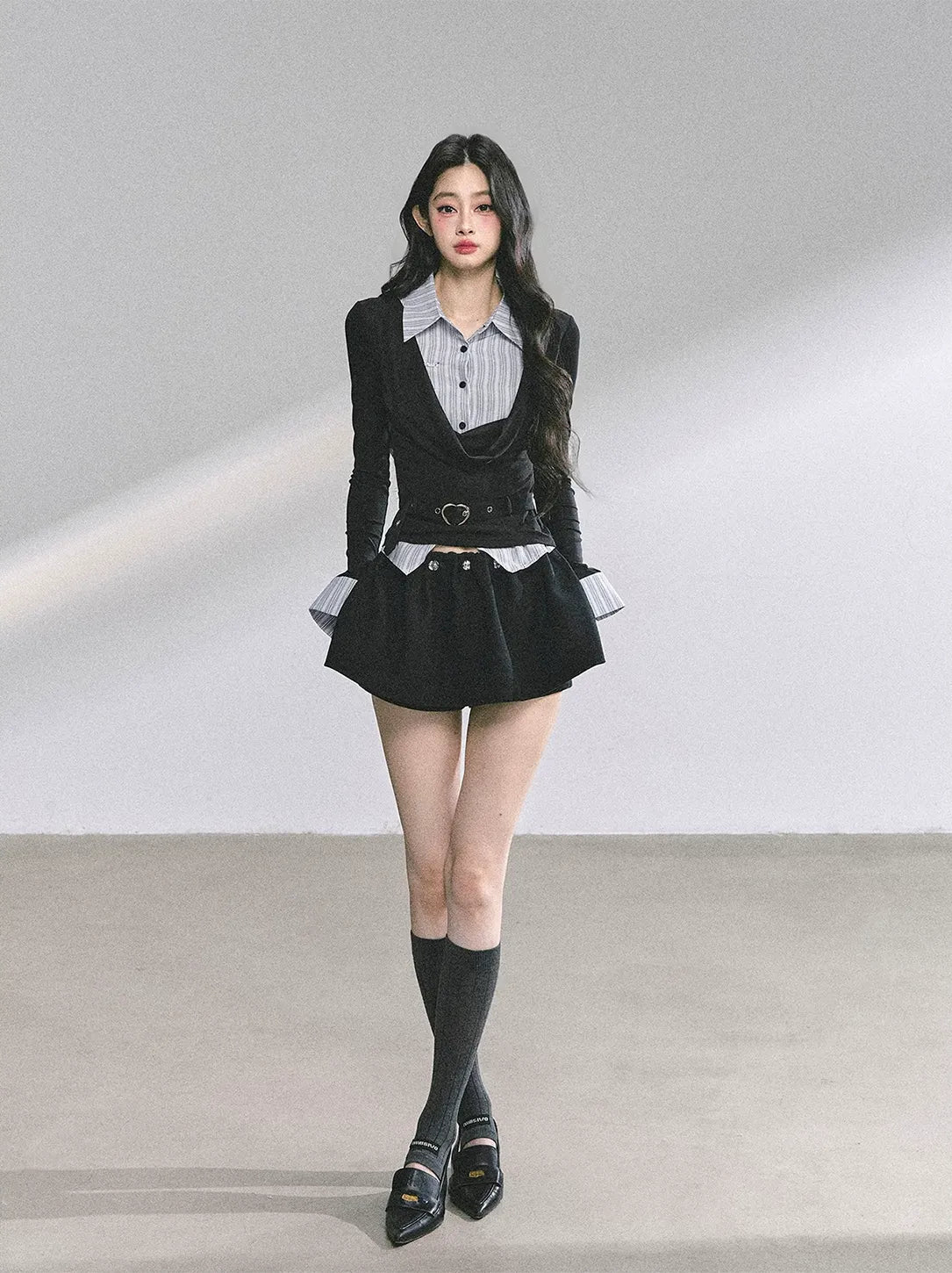 Striped Faux-Layer Long-Sleeve Tee