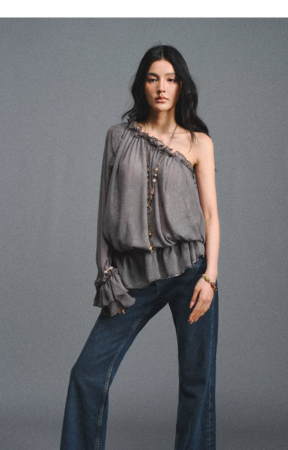 One-Shoulder Chiffon Blouse