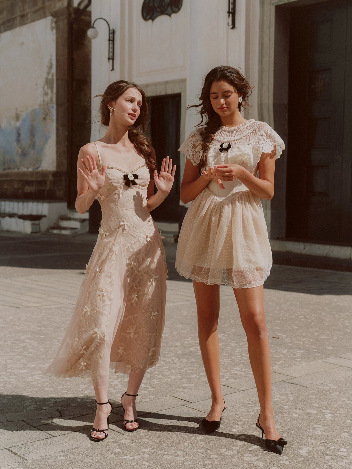 Embroidered Bow Mesh Dress