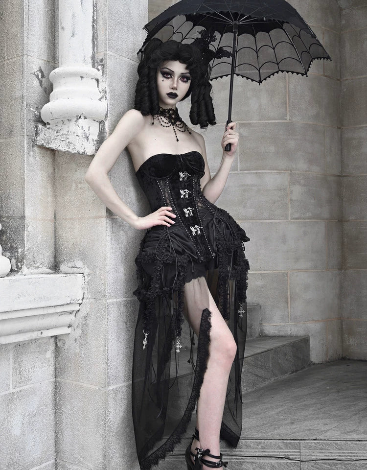 Áo corset bustier nhung lồng chim