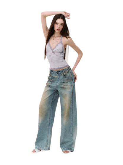 Denim Halter Top and Wide-Leg Jeans Set
