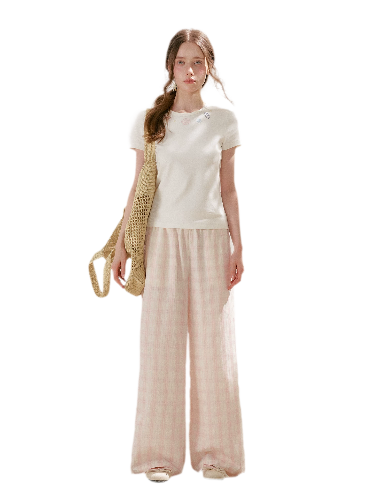 Linen Checkered High-Waist Wide-Leg Pants