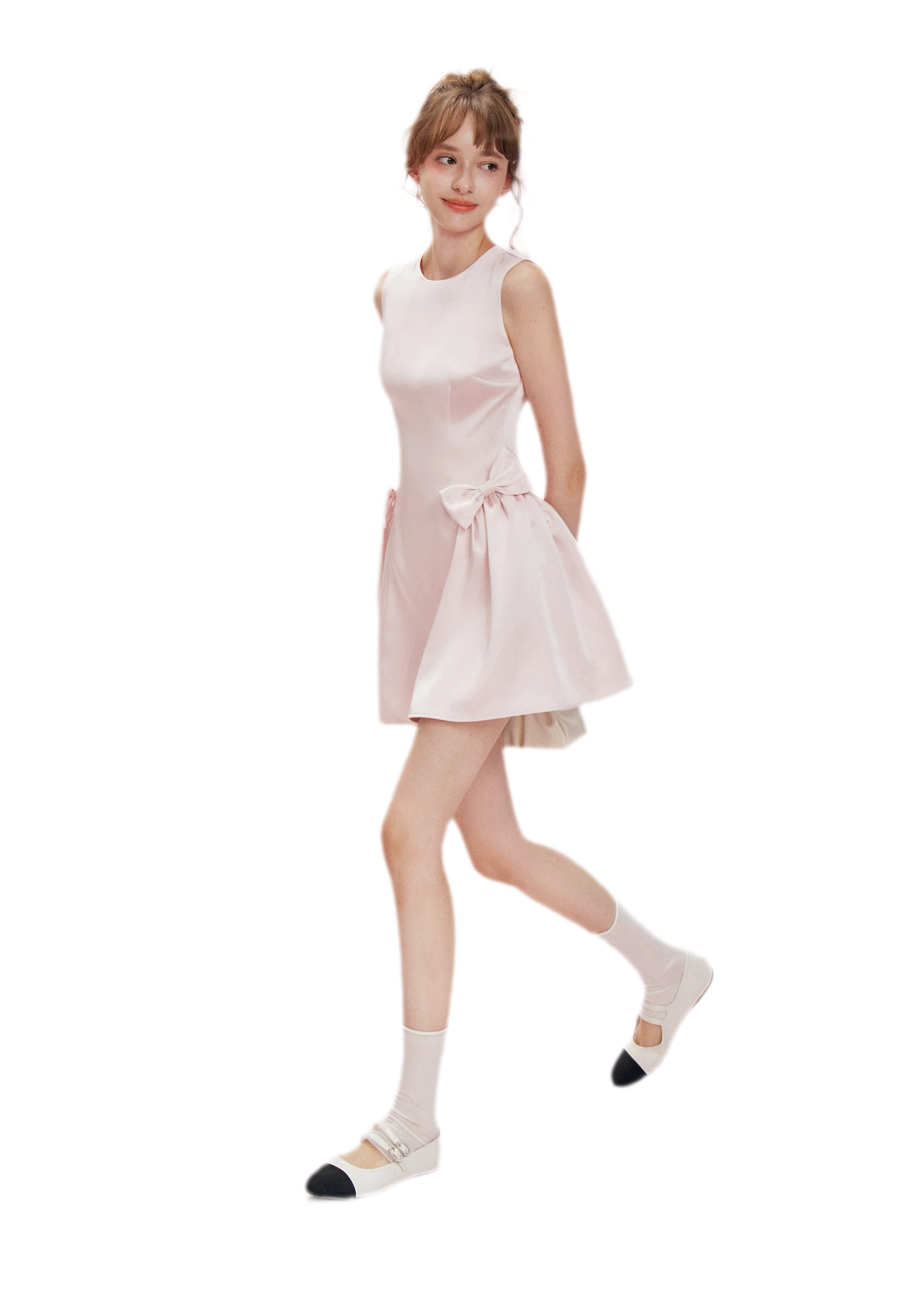 Pearlescent Satin Waist-Tie Dress