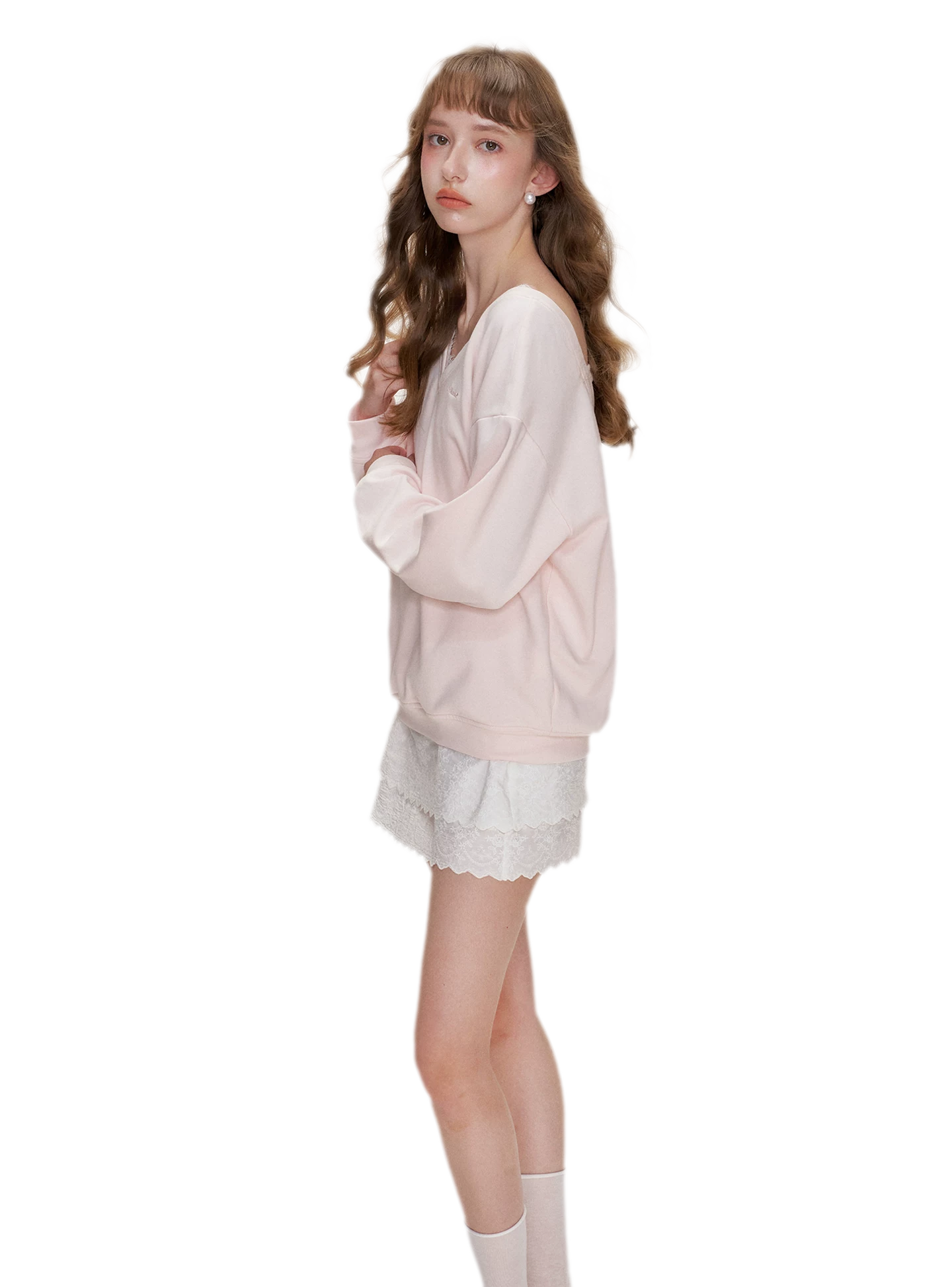 Lace Trim Back Cutout Pullover