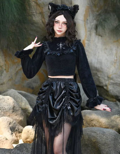 Faux Mink Cropped Knit Sweater