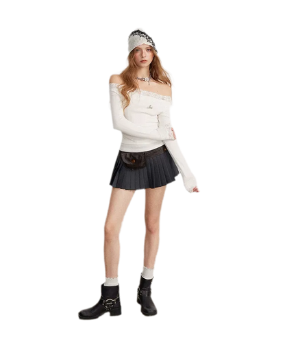 Contrast Pleated A-Line Mini Skirt