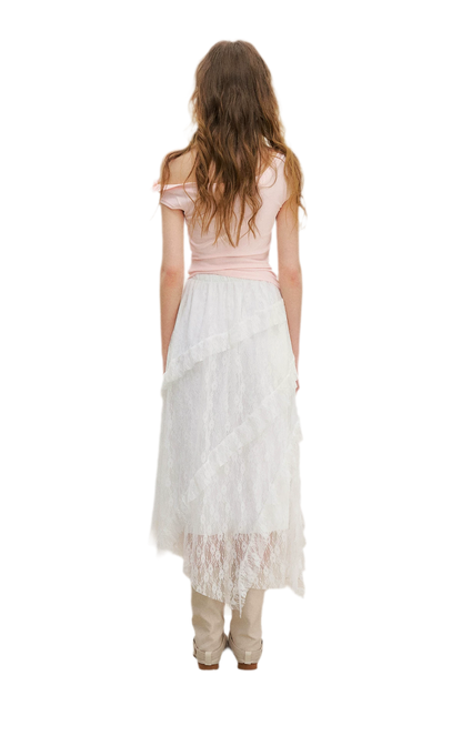 Asymmetric Lace Short Sleeve T-Shirt