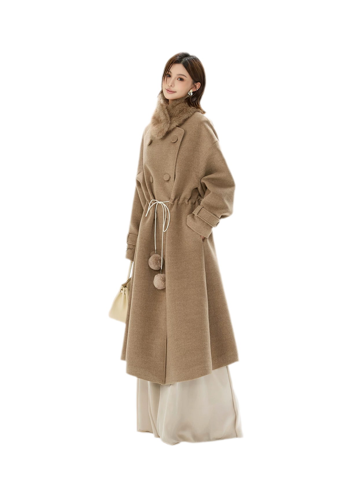 Detachable Fur Collar A-Line Coat