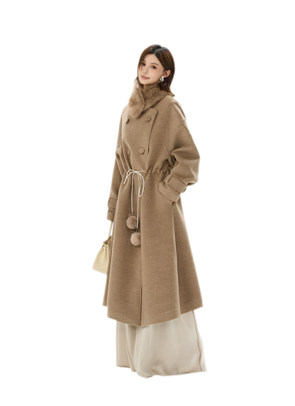 Detachable Fur Collar A-Line Coat