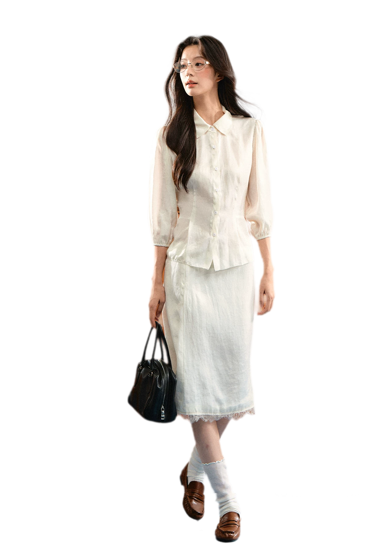 Linen Bubble Sleeve Top Skirt