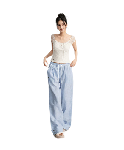 Plaid Wide-Leg Trousers