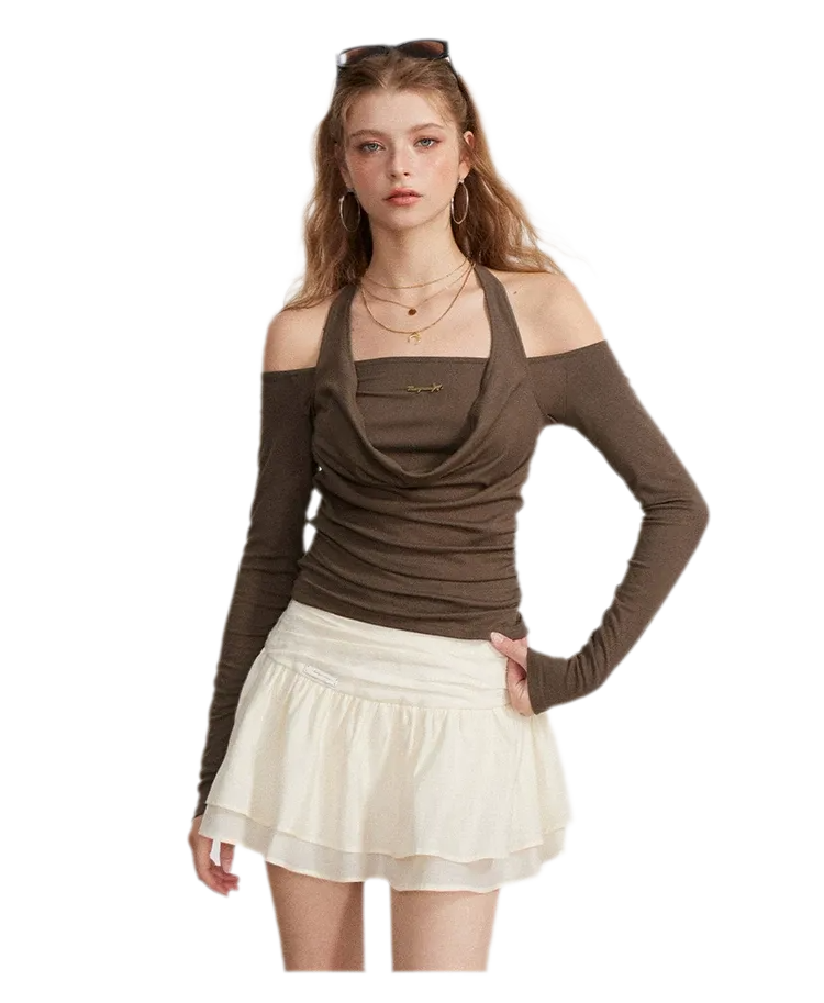 Draped Off-Shoulder Long-Sleeve Top