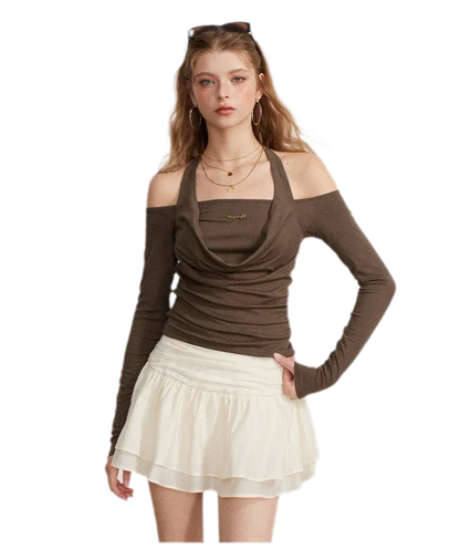 Draped Off-Shoulder Long-Sleeve Top