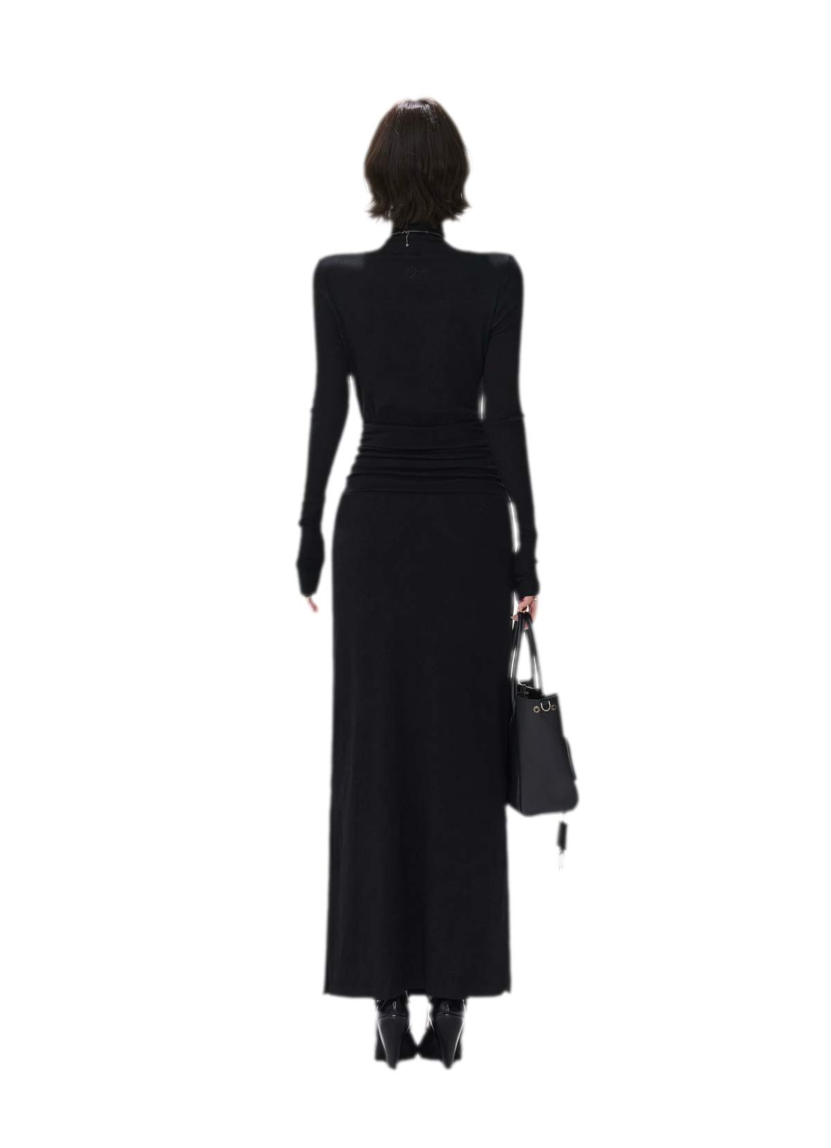 Turtleneck Ruched Waist Knit Dress