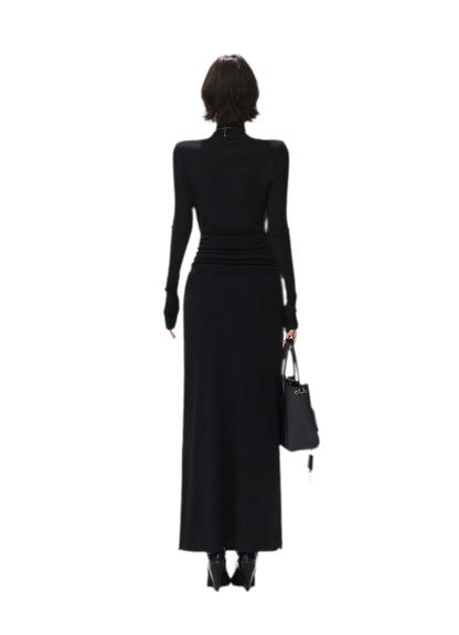 Turtleneck Ruched Waist Knit Dress