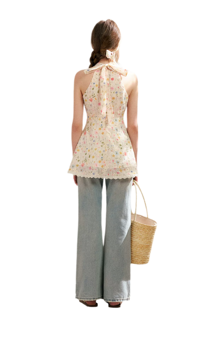 Dreamy Garden Embroidered Halter Top