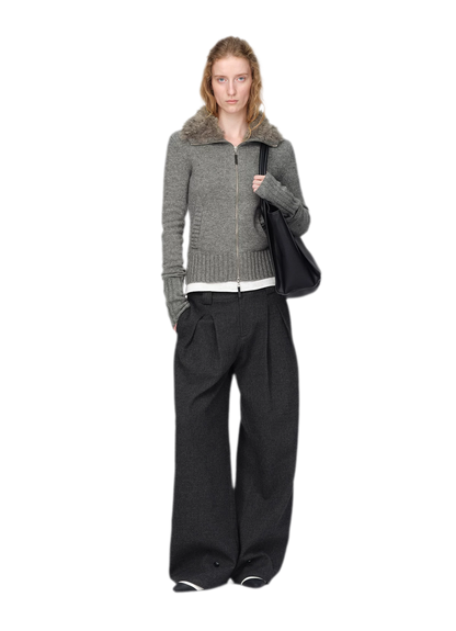 Wool Ribbed Fitted Cardigan