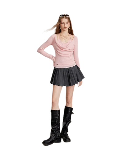 Draped Lace Trim Knit Top