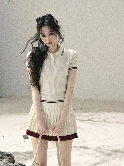 Ribbed Knit Polo Set