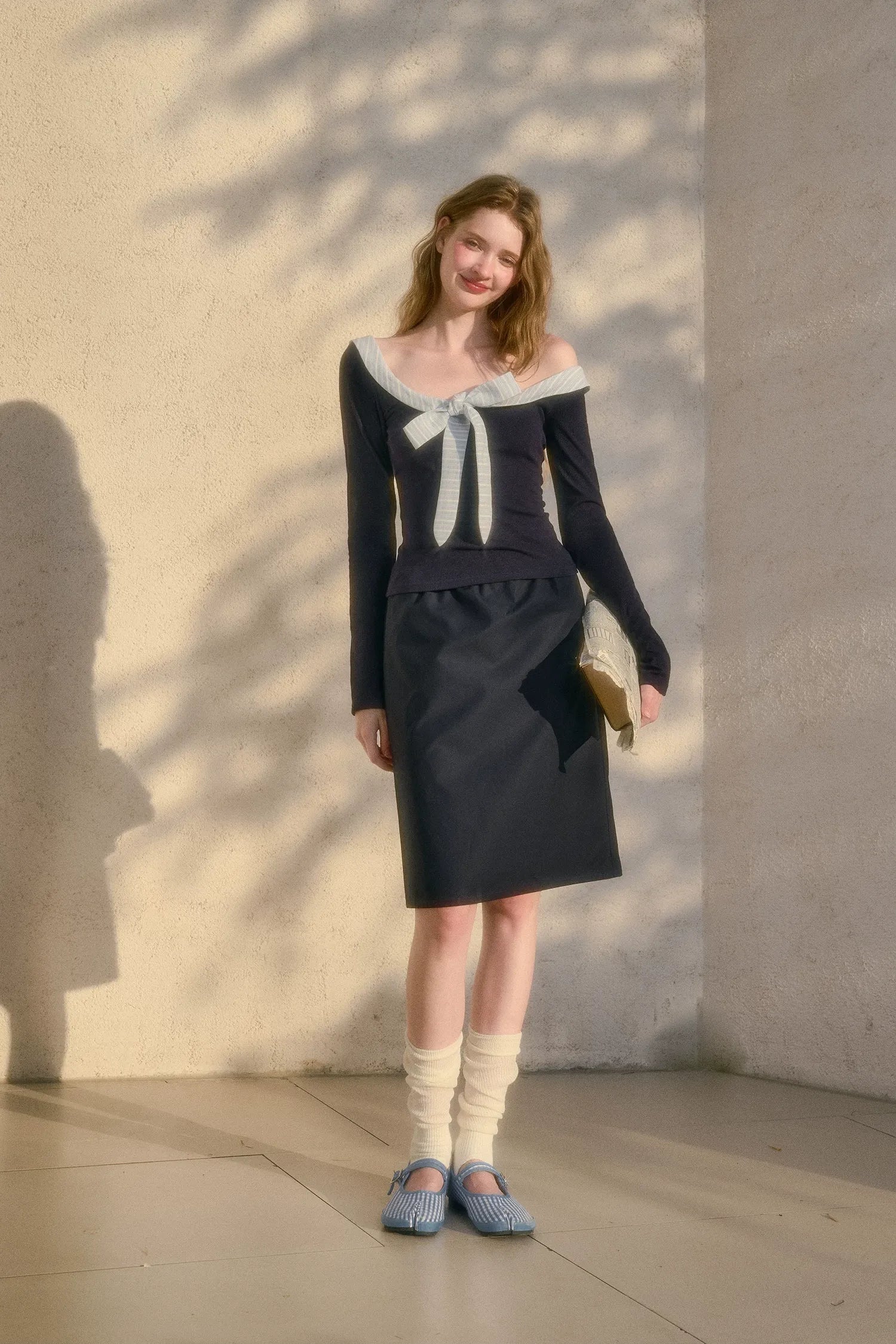 Rabbit-Ear Bow Off-Shoulder Knit