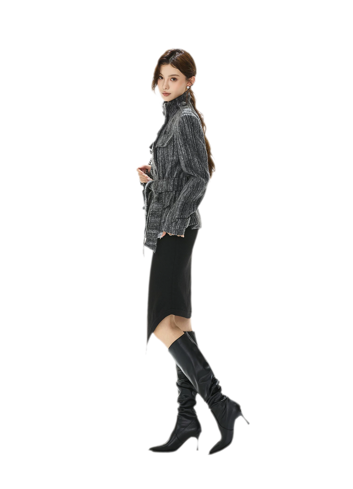 Cappotto in tweed testurizzato con cintura