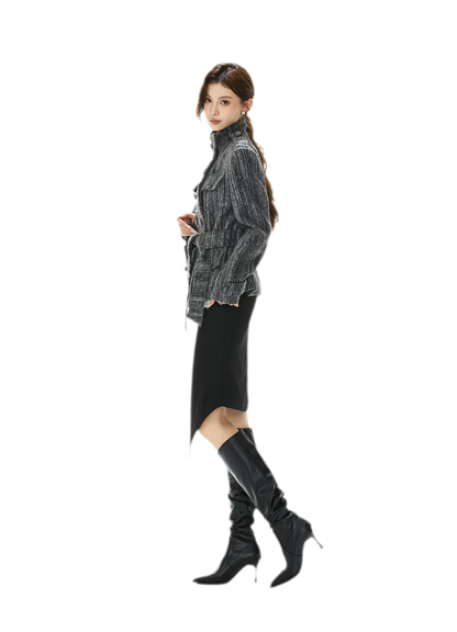 Cappotto in tweed testurizzato con cintura