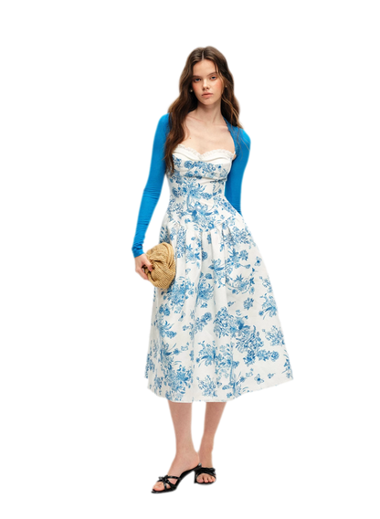 Hand-Drawn Floral Midi Dress